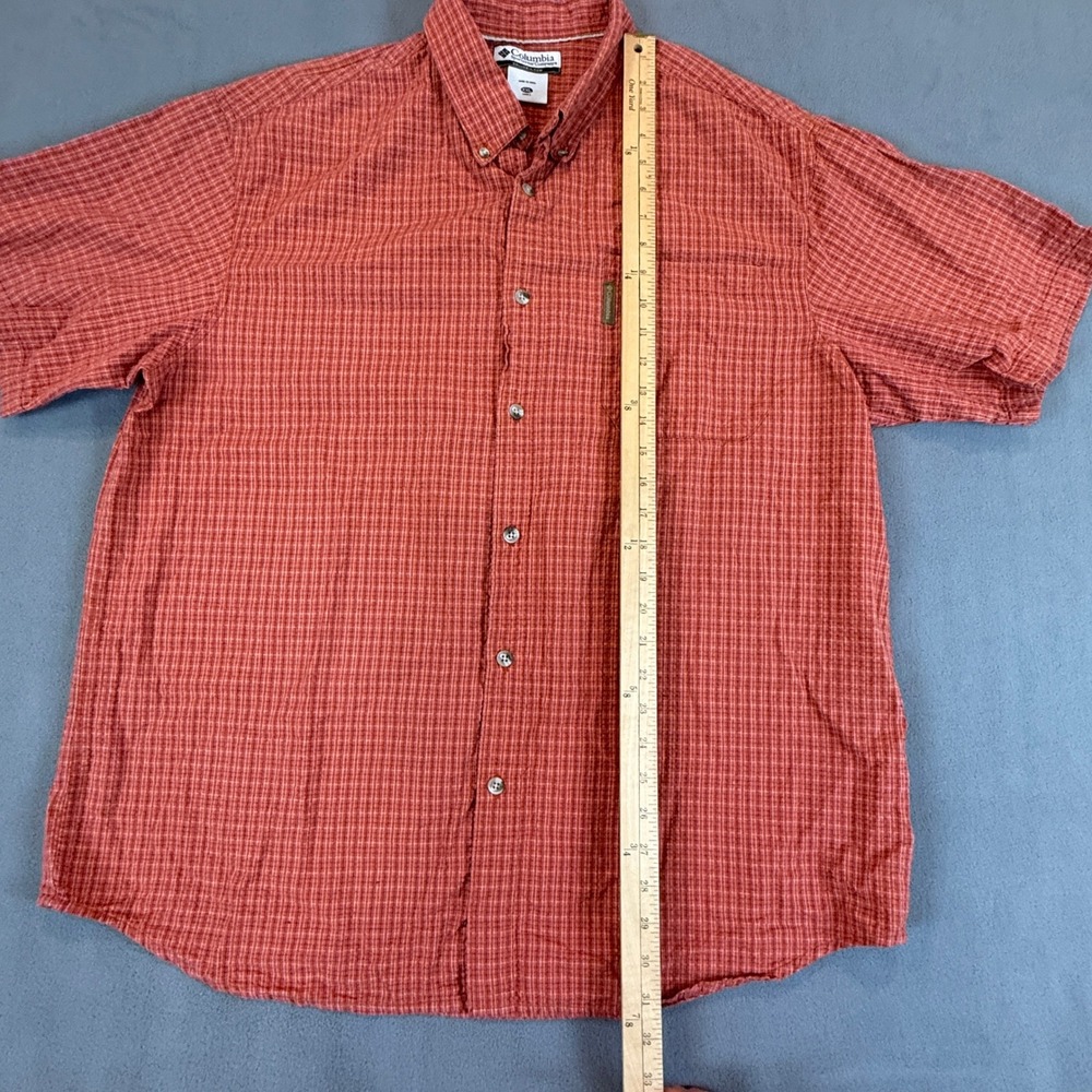 Columbia Shirt Mens XXL Orange Grid Plaid Short Sleeve Cotton Fishing Outdoor - Picture 4 of 11